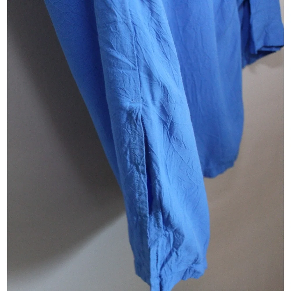 Jams World Solid Dutch Blue Button Blouse Crinkle Shirt Sz Small 3/4 Sleeve Top - Picture 4 of 16